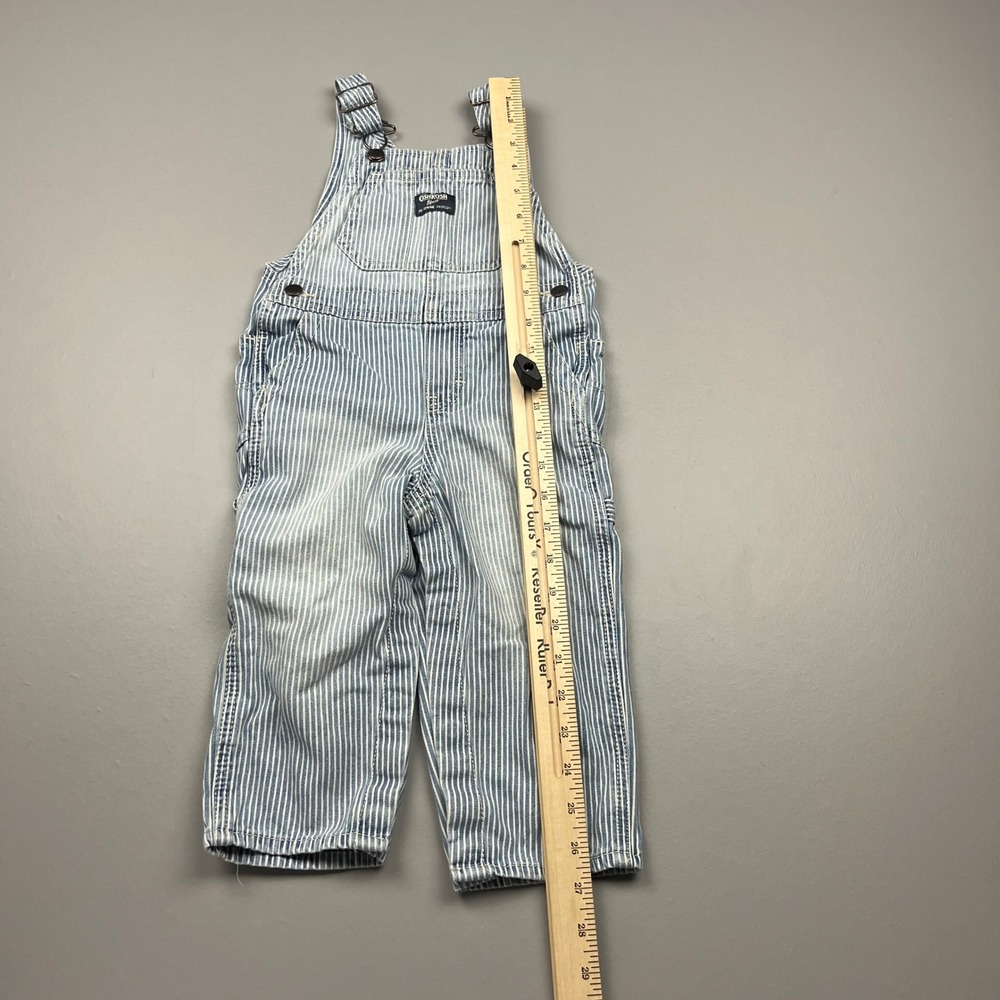 OshKosh B'gosh Overalls Kids 24M Blue White Hickory Stripe Denim Bibs - Picture 6 of 9